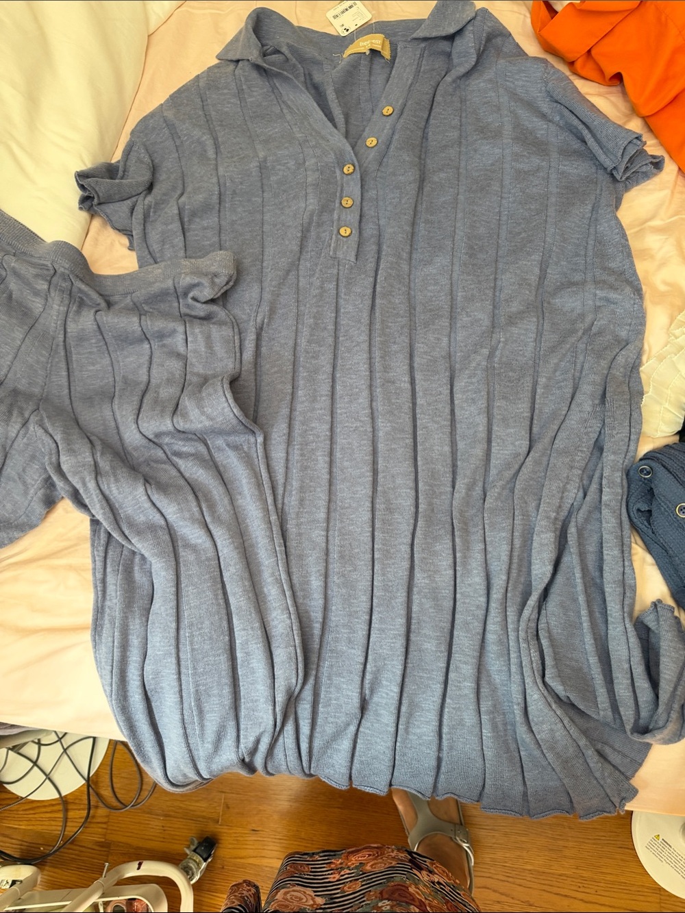 Light Blue Ribbed Polo Knit Men’s Shirt